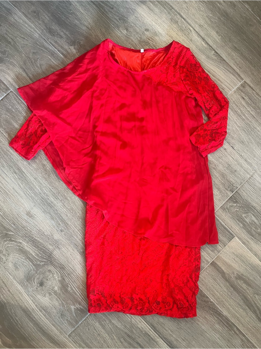 Elegant Asymmetrical Red Lace & Chiffon Dress for Women
